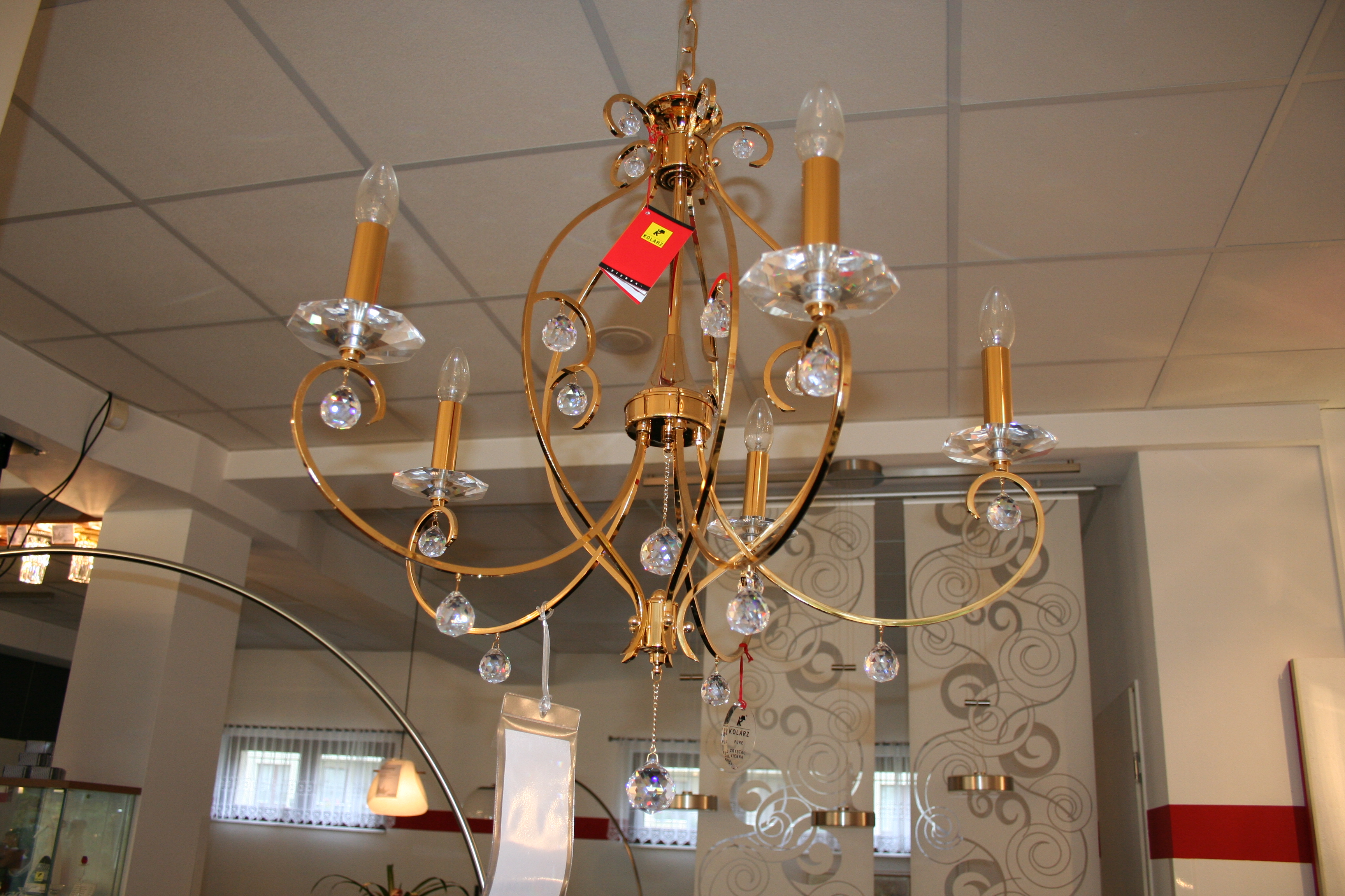 KOLARZ-Austrolux Leuchten - 0232.85.3.KpT - Lámpara de araña CARAT, KOLARZ Pure, oro de 24K D 66 cm, altura mín. 90 cm, altura máx. 135 cm, 5 luces, E14, 60 W