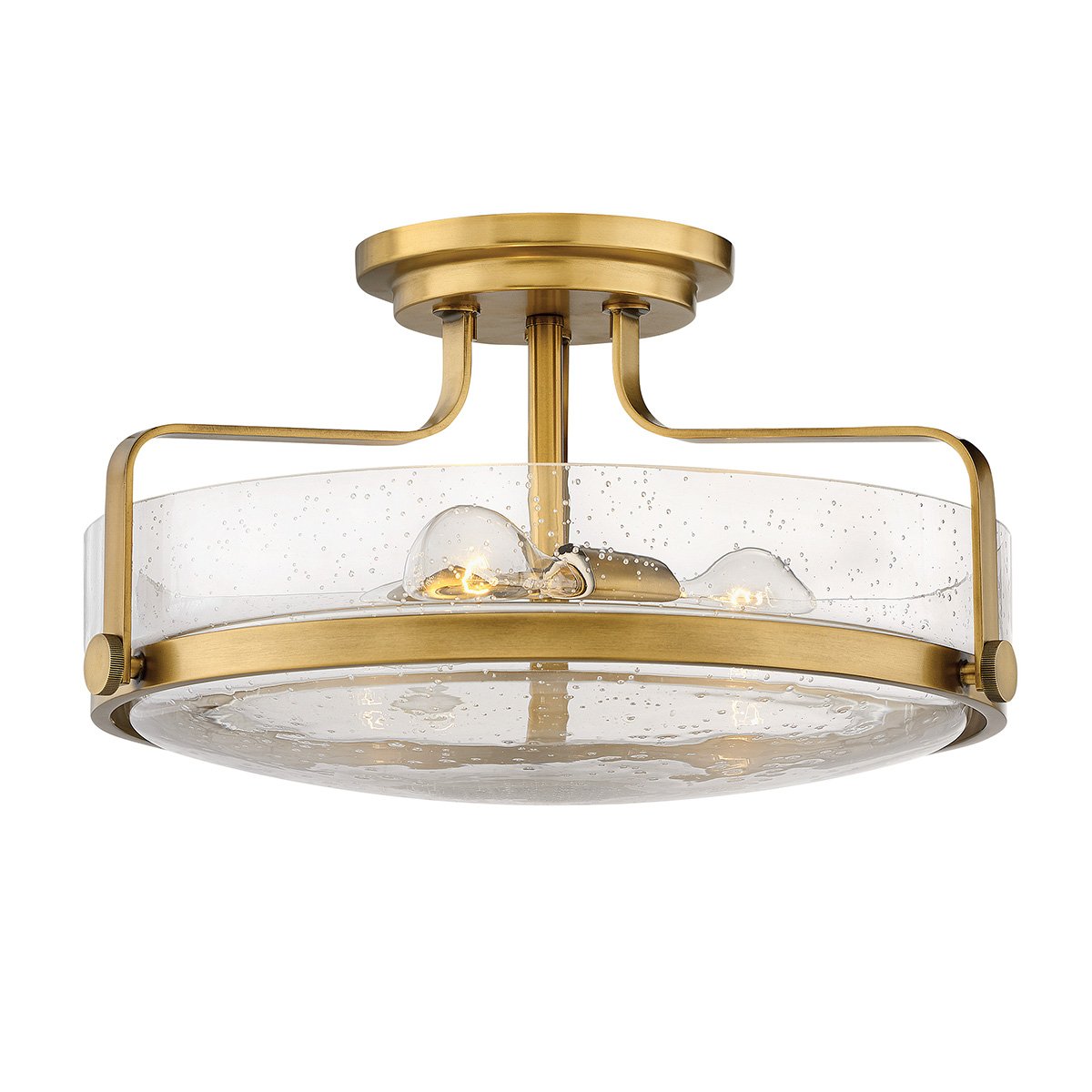ElsteadHarper 3 Light Medium Semi-Flush - latón heritage, acero, vidrio transparente grabado