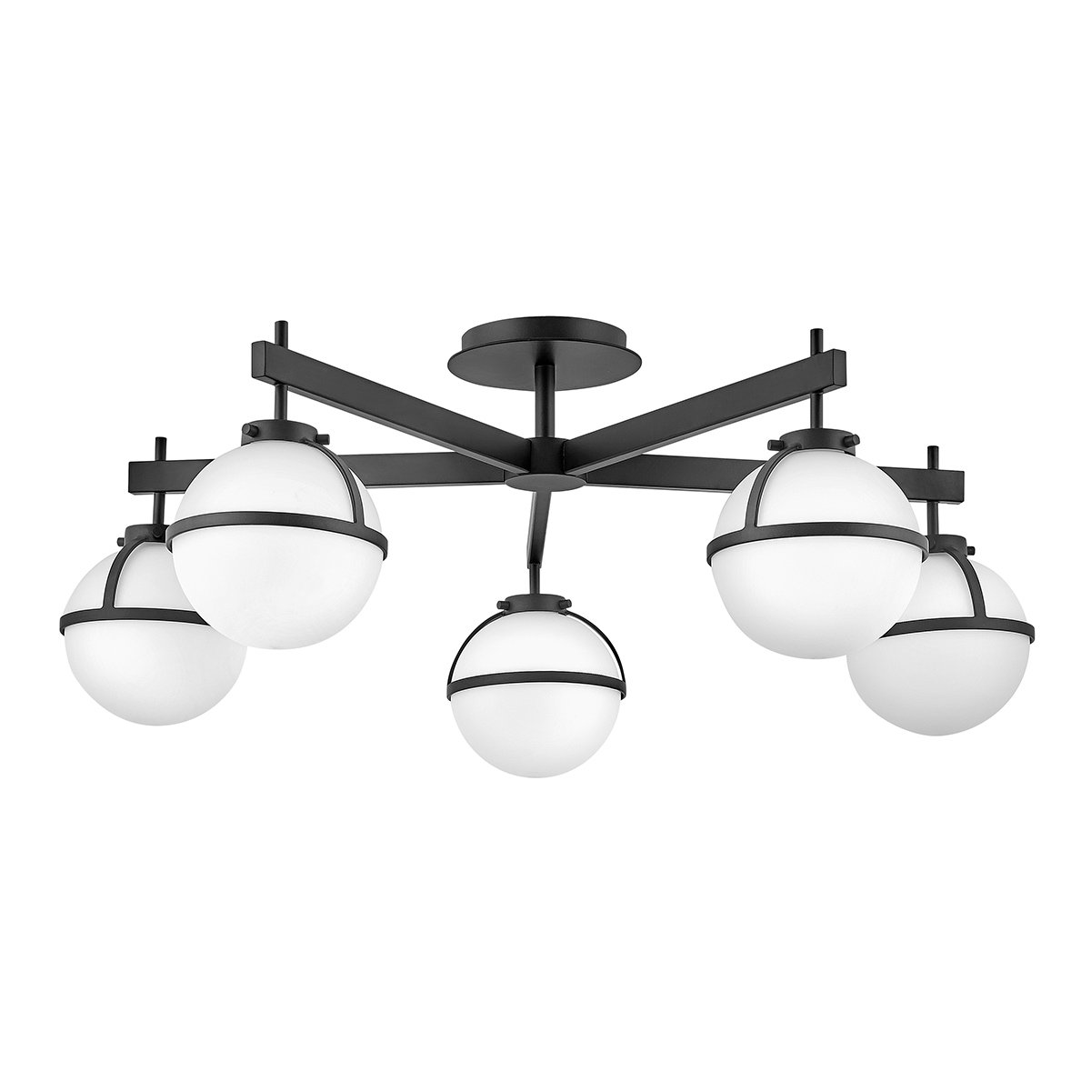 ElsteadHollis 5 Light Semi-Flush - Schwarz, Stahl, Opalglas