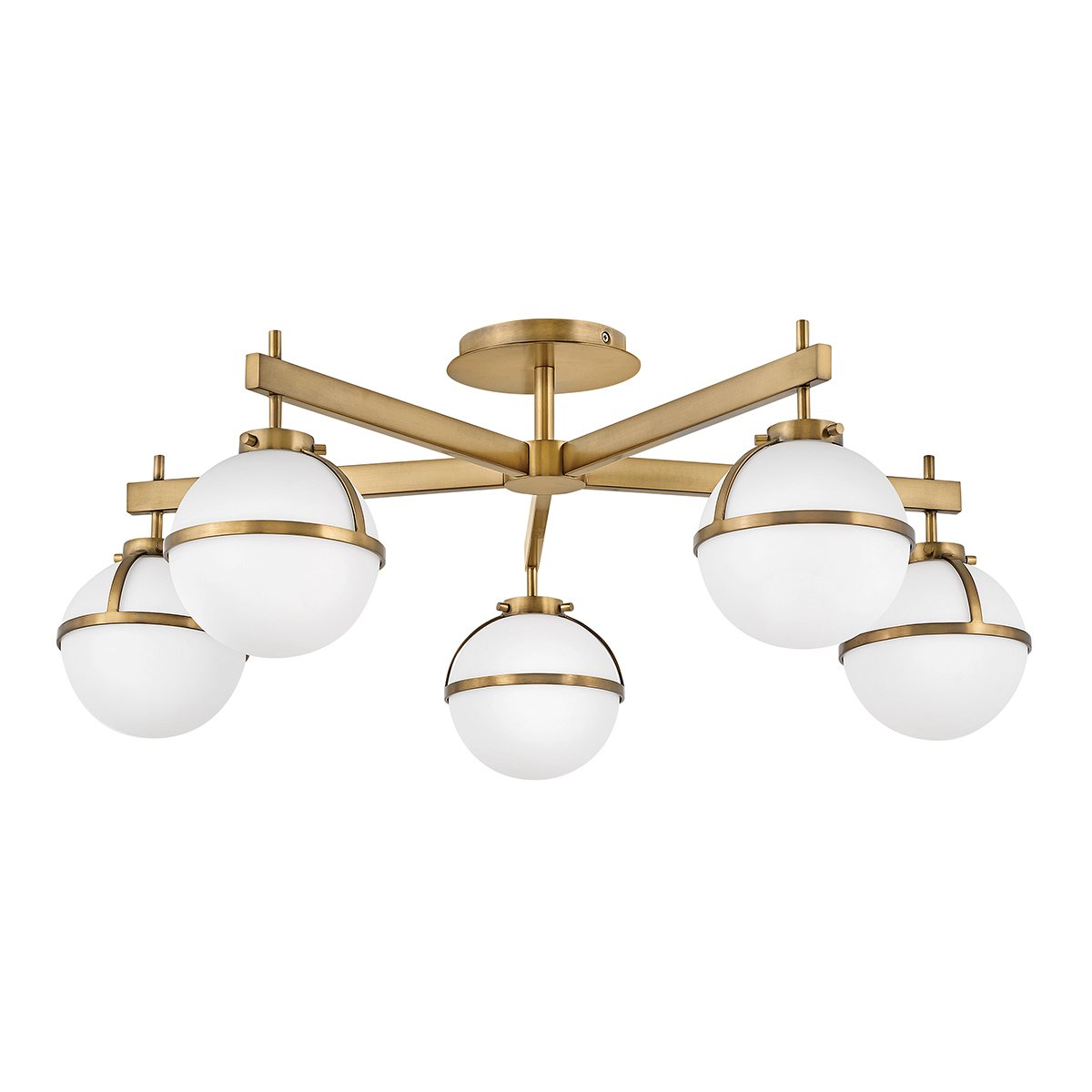 ElsteadHollis 5 Light Semi-Flush - Heritage Brass, Stahl, Opalglas