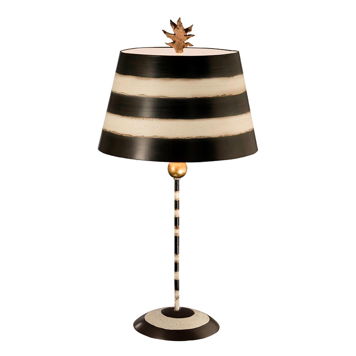 Elstead - FB-SOUTHBEACH-TL - South Beach Tischlampe - Schwarz, Kitt & Blattgold mit schwarz und creme gestreiftem Schirm