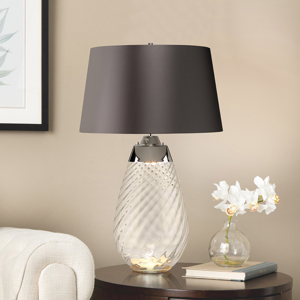 Elstead Lena 2 Light Large Smoke Table Lamp - Smoke-tinted Glass / Slate Shade LENA-TL-L-SMOKE