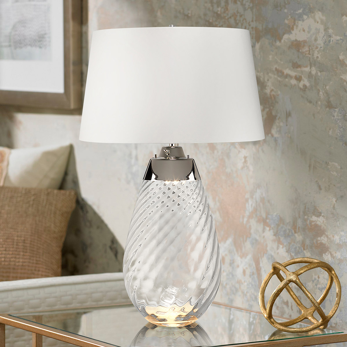 Elstead Lena 2 Light Large Smoke Table Lamp with Off-white Shade - Smoke-tinted Glass / Off-White Shade LENA-TL-L-SMOKE-OWSS