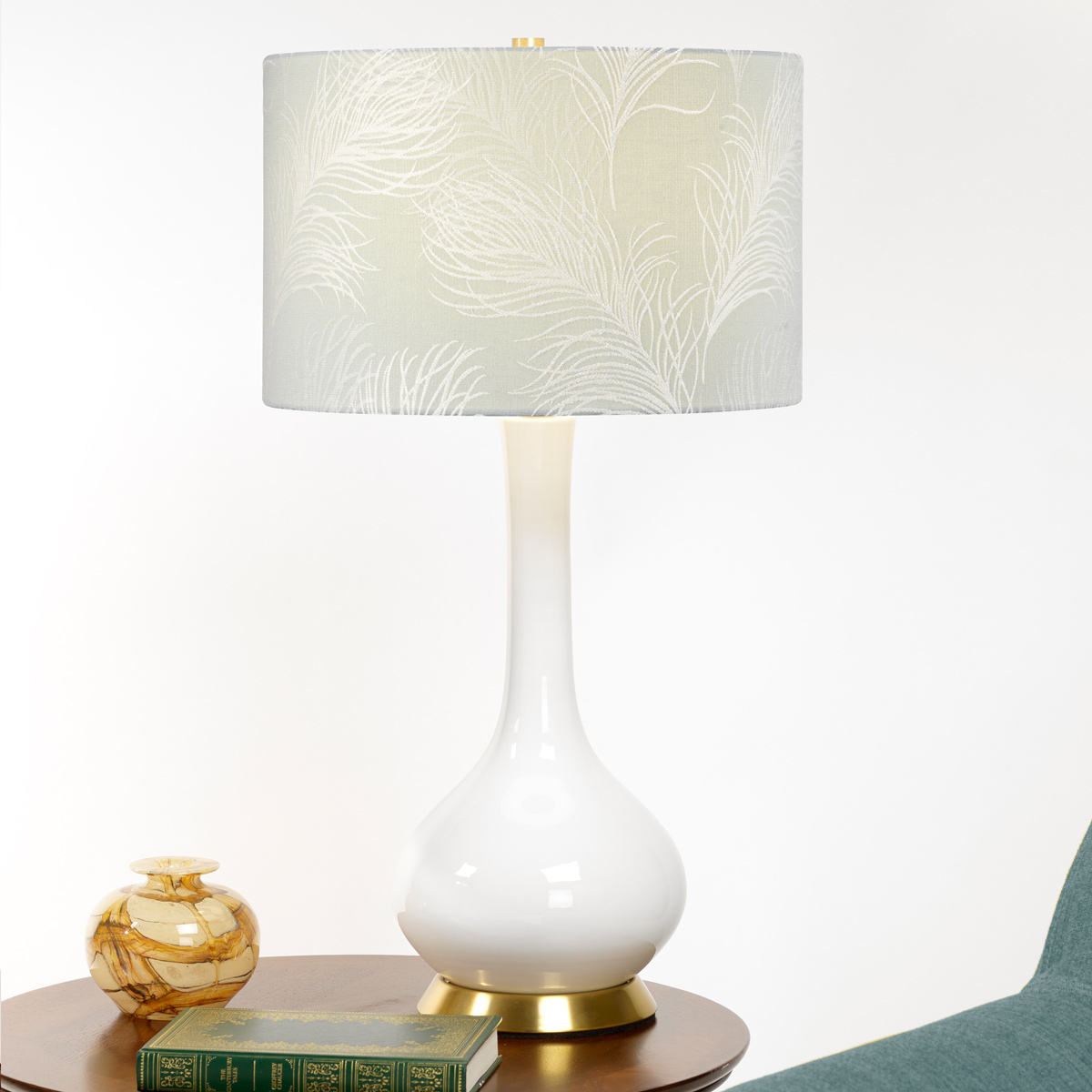Elstead Milo 1 Light Table Lamp - Aged Brass, White, Blue MILO-AB-TL-FDEB