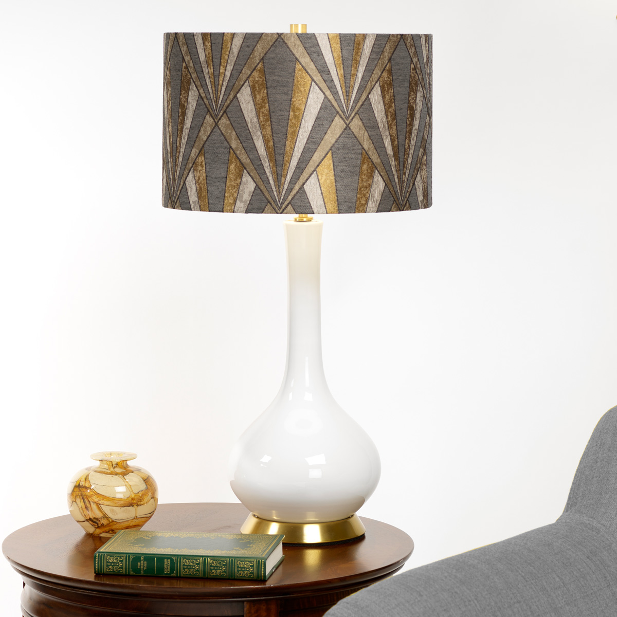 Elstead Milo 1 Light Table Lamp - Aged Brass, White, Grey, Brass MILO-AB-TL-VOGPB