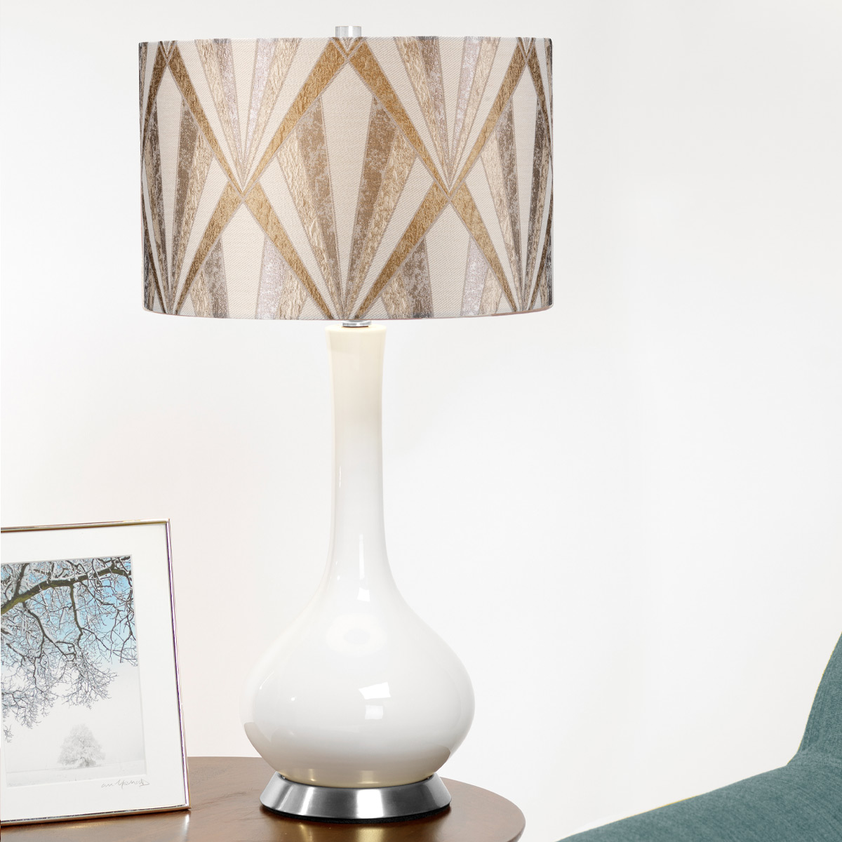 Elstead Milo 1 Light Table Lamp - Polished Nickel, White, Silver MILO-PN-TL-VOGSC