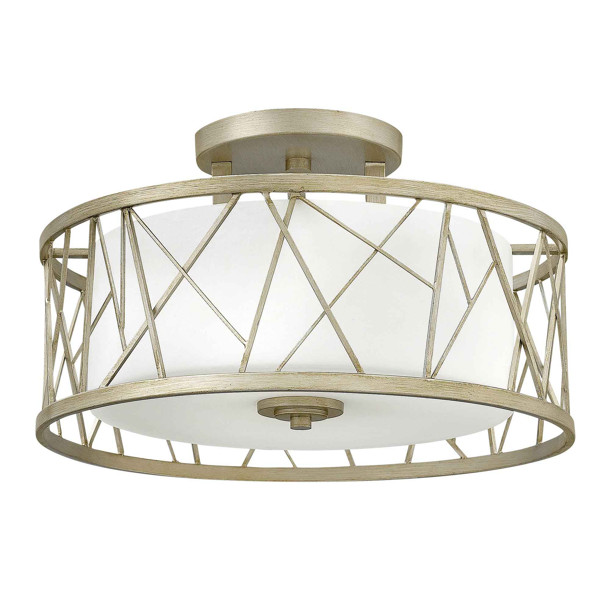 Elstead Nest 3 Light Semi-Flush - Silver Leaf, Linen Glass HK-NEST-SF-SL