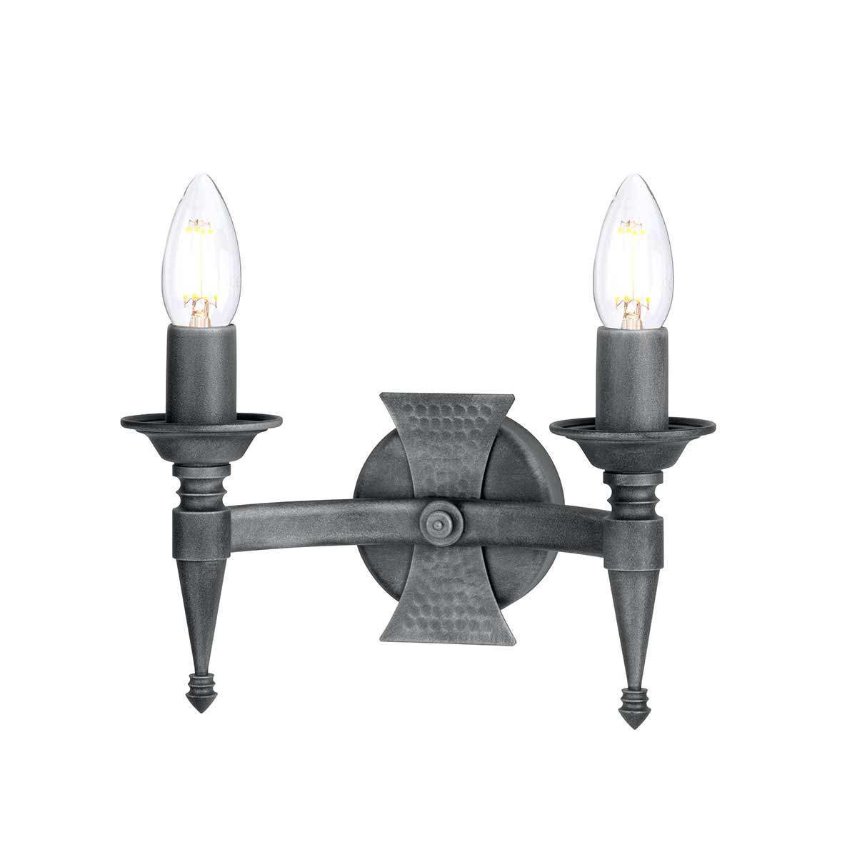 Elstead - SAX2-BLK-SIL - Saxon 2 Light Wandleuchte - Schwarz/Silber Patina