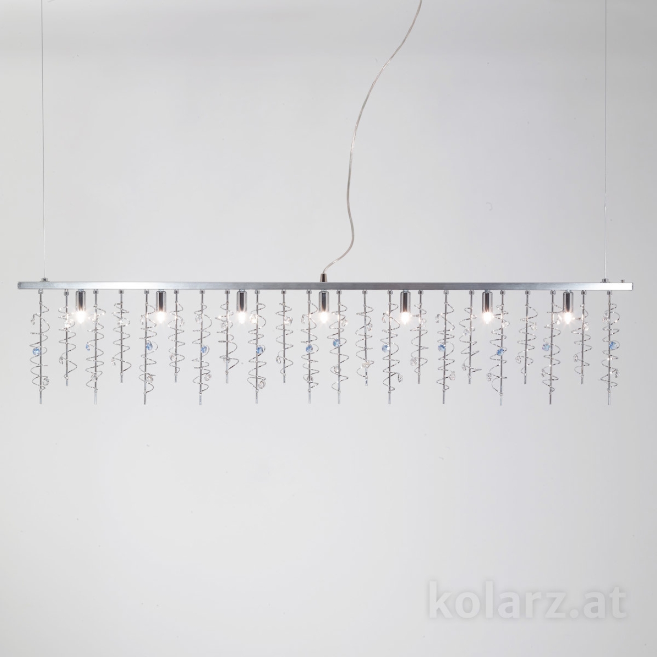 Luster SWING, Chrom Länge 120 cm, Höhe 250 cm, max. Höhe 28 cm, 7 flg., G9, 40 W