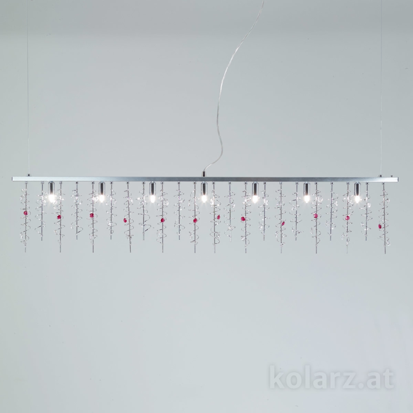 Luster SWING, Chrom Länge 120 cm, Höhe 250 cm, max. Höhe 28 cm, 7 flg., G9, 40 W