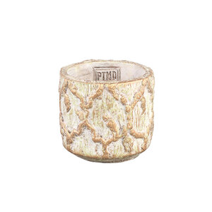 Adina Maceta de cemento crema redonda oro verde estampado XS