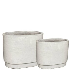 Rae White maceta de cerámica ovalada, juego de 2