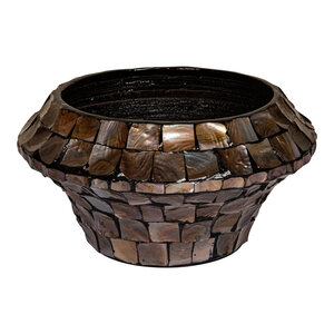 Daven Bronze Poly Shell Bambú maceta redonda baja S