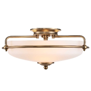 Griffin 3 Light Flush - verwittertes Messing von Elstead Griffin 3 Light Flush - verwittertes Messing von Elstead