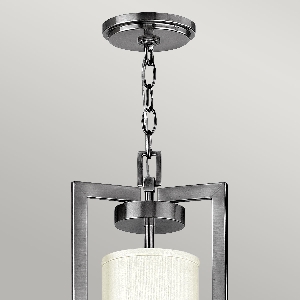Elstead Hängeleuchte, Pendelleuchten & Hängelampen von Elstead Hampton 4-Licht-Kronleuchter - Nickel antik, elfenbeinfarbene Schirme HK-HAMPTON4