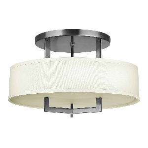 Hampton 3 Light Semi-Flush - Nickel antik, Elfenbeinfarbener Schirm von Elstead
