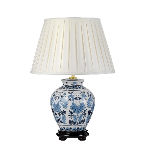 Elstead Linyi 1 Tischlampe mit hohem Empire-Schirm - Blau und Weiß mit elfenbeinfarbenem Lampenschirm DL-LINYI-TL