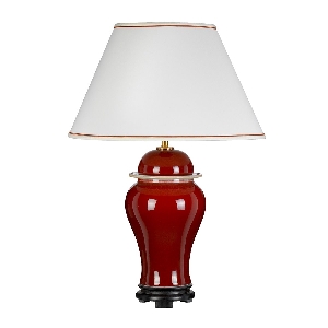 Elstead Oxblood Temple Jar 1 Light Tischlampe mit hohem Empire-Schirm - Oxblood mit Off-White mit Elfenbein und Gold Trim Schatten DL-OXBLOOD-TJ-TL