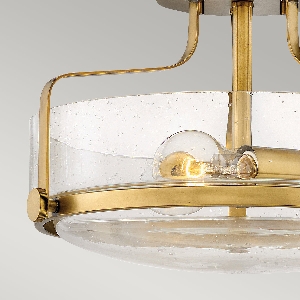 Deckenleuchten & Deckenlampen von Elstead Harper 3 Light Small Semi-Flush - Heritage Brass, Stahl, klares gesätes Glas HK-HARPER-SFS-HB-CS