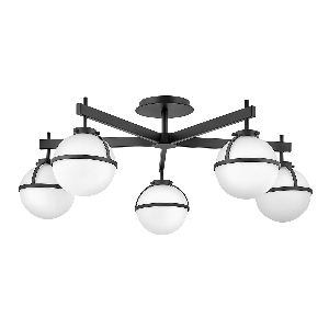 Elstead Hängeleuchte, Pendelleuchten & Hängelampen von Elstead Hollis 5 Light Semi-Flush - Schwarz, Stahl, Opalglas HK-HOLLIS-5-O-BK