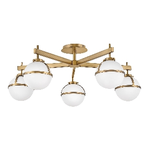 Elstead Hängeleuchte, Pendelleuchten & Hängelampen von Elstead Hollis 5 Light Semi-Flush - Heritage Brass, Stahl, Opalglas HK-HOLLIS-5-O-HB