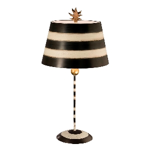 South Beach Tischlampe - Schwarz, Kitt & Blattgold mit schwarz und creme gestreiftem Schirm von Elstead