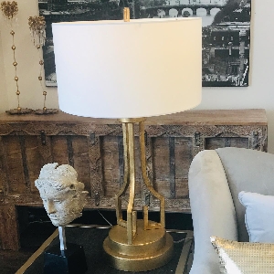 Elstead Lemuria Tischleuchte - Distressed Gold mit elfenbeinweißem Lampenschirm GN-LEMURIA-TL