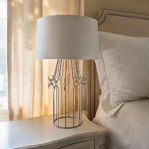 Elstead Stella Tischleuchte - Silber mit cremefarbenem Lampenschirm im Used-Look GN-STELLA-TL-SV