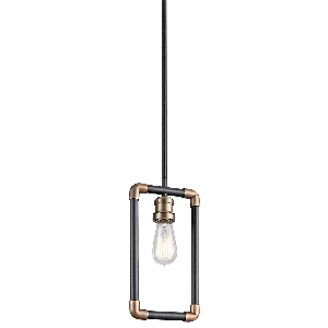 Elstead Imahn 1 Light Mini Pendelleuchte - Schwarz und Naturmessing KL-IMAHN-MP