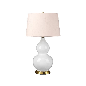 Isla 1 leichte Tischleuchte - Altmessing, Weiß, Rosa mit rosa Ballerina-Schirm von Elstead