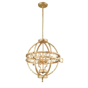Elstead Lemuria 3 Light Globe Pendelleuchte - Distressed Gold, Elfenbeinfarbener Schirm GN-LEMURIA-3P-A