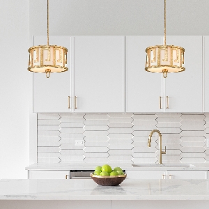 Elstead Lemuria 2 Light Medium Pendelleuchte - Distressed Gold, Elfenbeinfarbener Schirm GN-LEMURIA-P-M