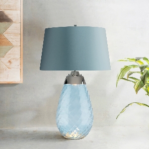 Elstead Lena 2 Light Large Blue Table Lamp - Blau getöntes Glas / Entenei blauer Schirm LENA-TL-L-BLUE
