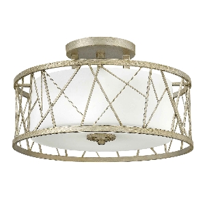Elstead Nest 3 Light Semi-Flush - Silver Leaf, Linen Glass HK-NEST-SF-SL