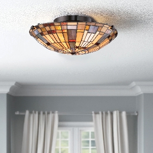 Serie INGLENOOK VON ELSTEAD von Elstead von Elstead Inglenook 2 lt Flush - Valiant Bronze & Kunstglas-Schirm QZ-INGLENOOK-F-SMALL