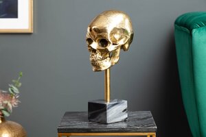 Casa Élite von Casa Élite Skulptur SKULL gold mit Marmorsockel 40908
