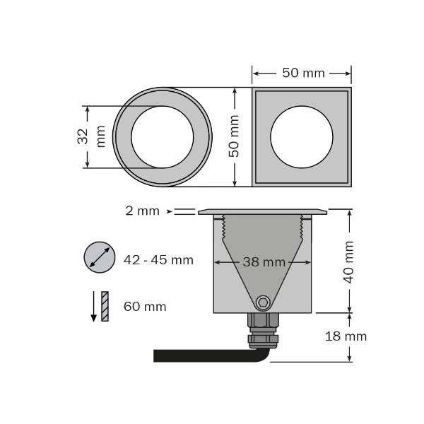 brilliance-mini Foco empotrable LED, cuadrado der Firma dot-spot
