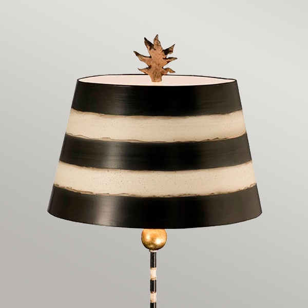 South Beach Tischlampe - Schwarz, Kitt & Blattgold mit schwarz und creme gestreiftem Schirm der Firma Elstead