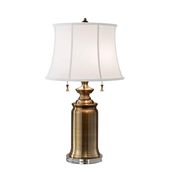 Stateroom Tischlampe - Bali Messing mit weißem Schirm der Firma Elstead