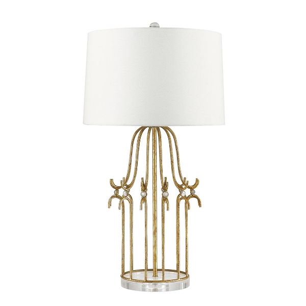 Stella Tischleuchte - Gold mit cremefarbenem Schirm der Firma Elstead