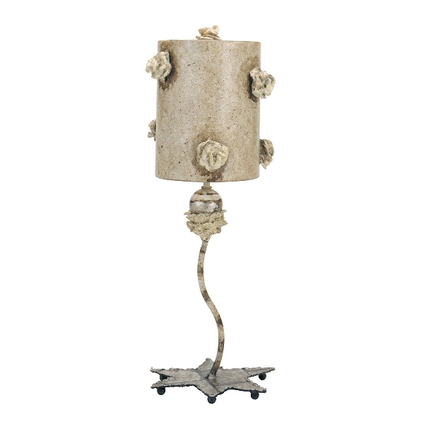 Elstead La Fleurette 1 Tischleuchte - Creme, Tan & Blattgold mit antikem Tan-Schirm FB-LA-FLEURETTE