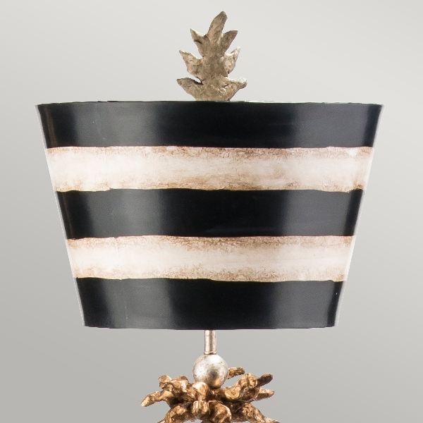 South Beach - Stehleuchte - Schwarz, Kitt & Blattgold mit schwarz und creme gestreiftem Schirm der Firma Elstead