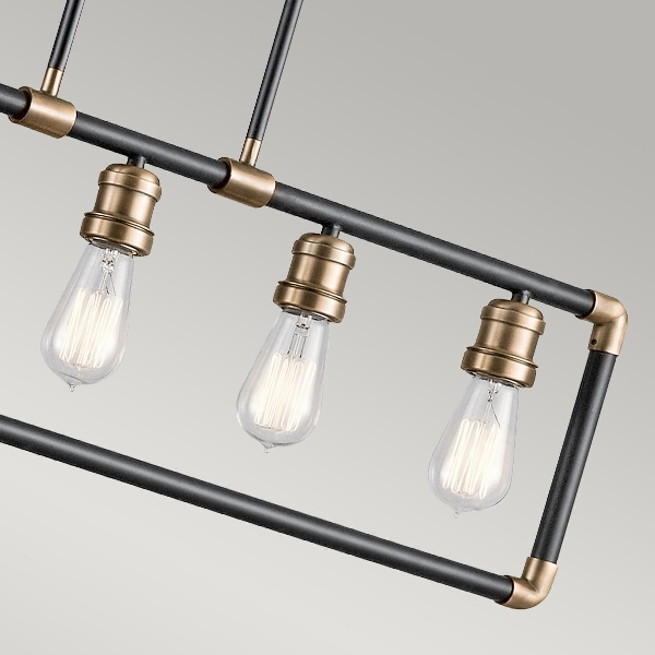 Imahn 5 Light Linear Kronleuchter - Schwarz und Naturmessing der Firma Elstead