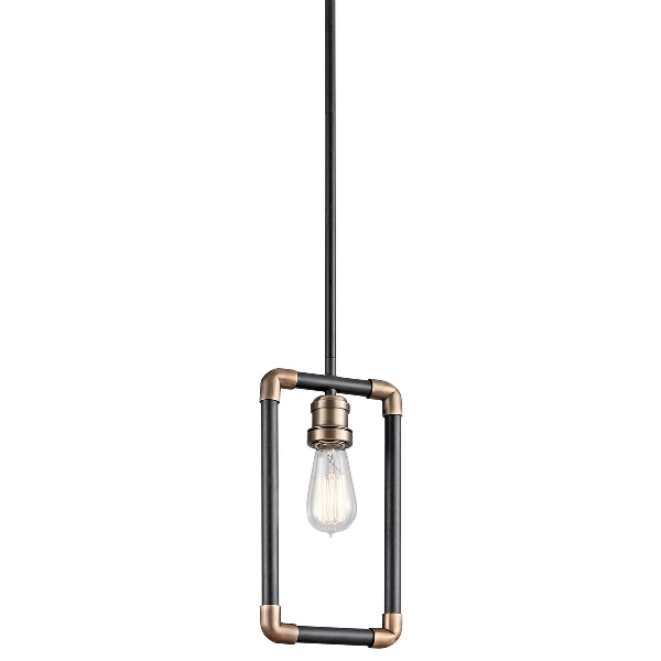 Imahn 1 Light Mini Pendelleuchte - Schwarz und Naturmessing der Firma Elstead