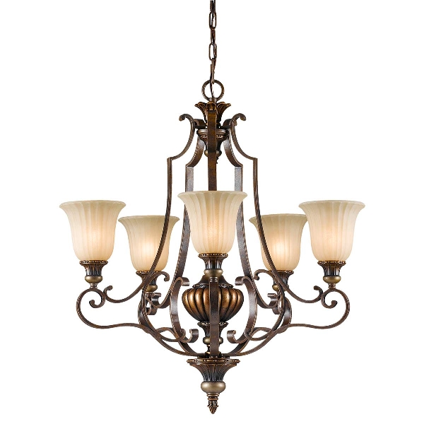 Kelham Hall 5 Light Up Light Kronleuchter - Firenze Gold/British Bronze der Firma Elstead