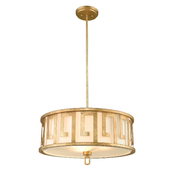 Elstead Lemuria 3 große Pendelleuchte mit Duo-Montage - Distressed Gold, elfenbeinfarbener Lampenschirm GN-LEMURIA-P-L