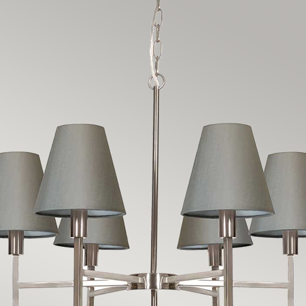 Lucerne 6 Light Chandelier - Brushed Nickel, Grey Shades der Firma Elstead