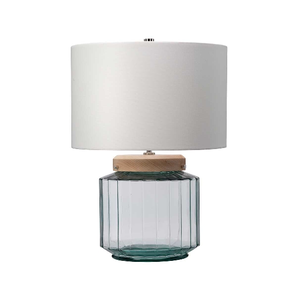 Luga Table Lamp - Natural - Metalwork Polished Nickel - Glassware Clear/Natural - Wood Light der Firma Elstead