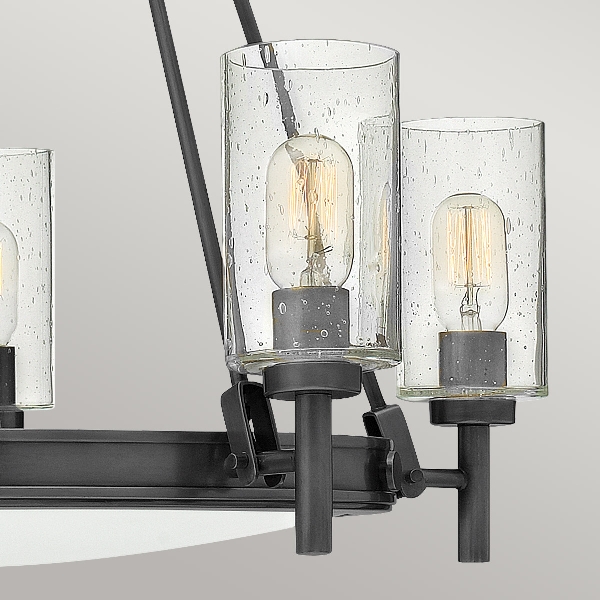 Collier 5 lt Kronleuchter mit klarem gesäumtem Glas an den Armen und cremefarbenem Glas in der Mitte - Black Oxide der Firma Elstead