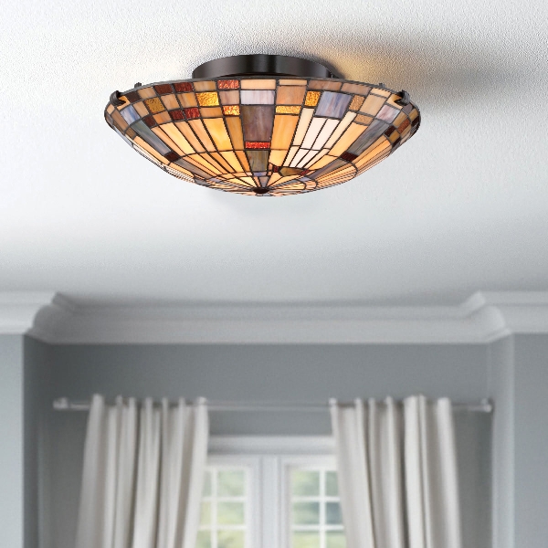 Inglenook 2 lt Flush - Valiant Bronze & Kunstglas-Schirm der Firma Elstead